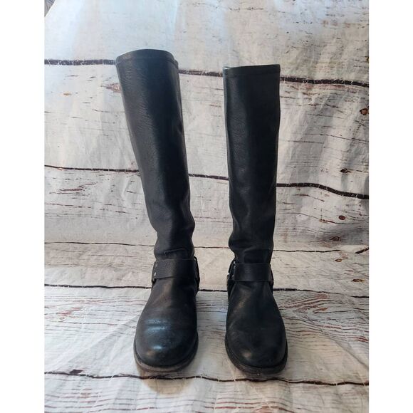 Frye Phillip Harness Tall Black Leather Boots Size 7.5 - Picture 3 of 6